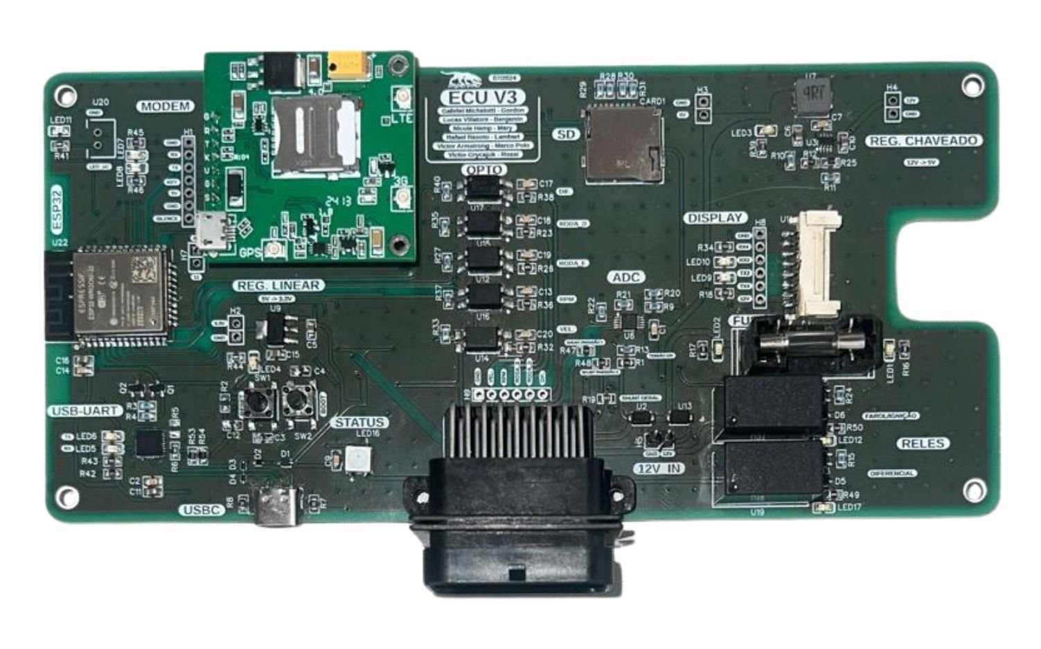 ECU board seen from above, with its SMD components