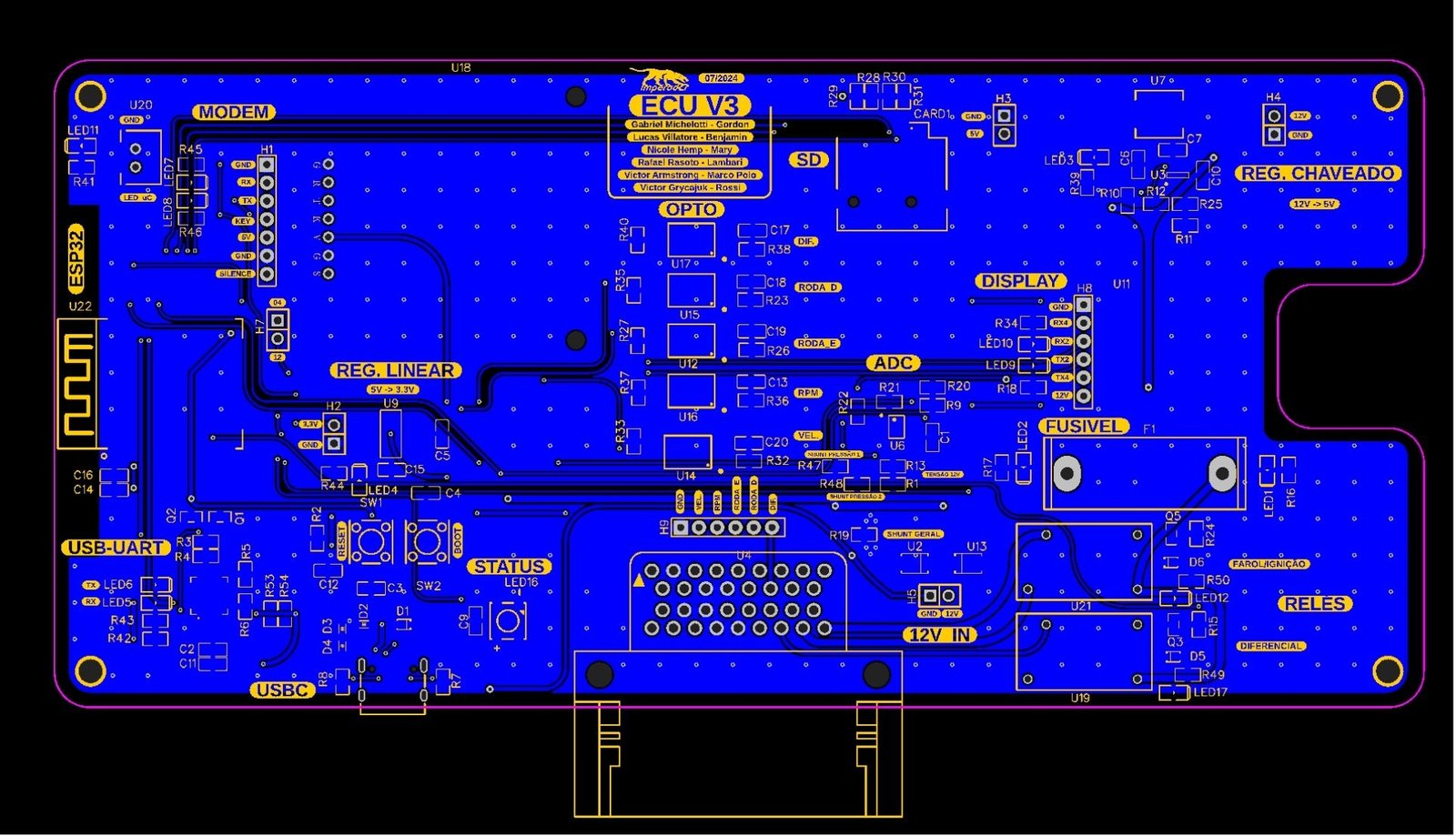 ECU PCB layout, comparing the copper on the top layer with the bottom